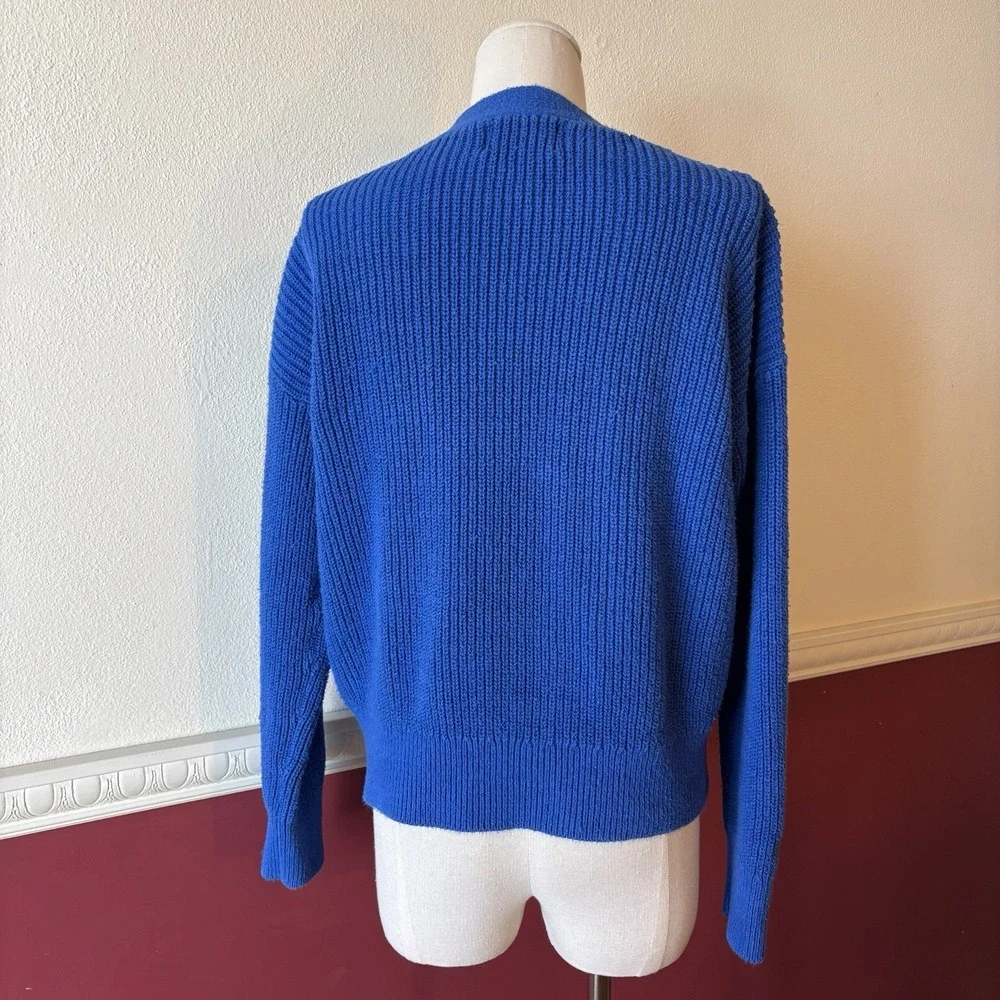 Old Navy Linen Cotton Blend Cardigan Blue V-neck Button Front Sweater Women's M - Picture 3 of 12
